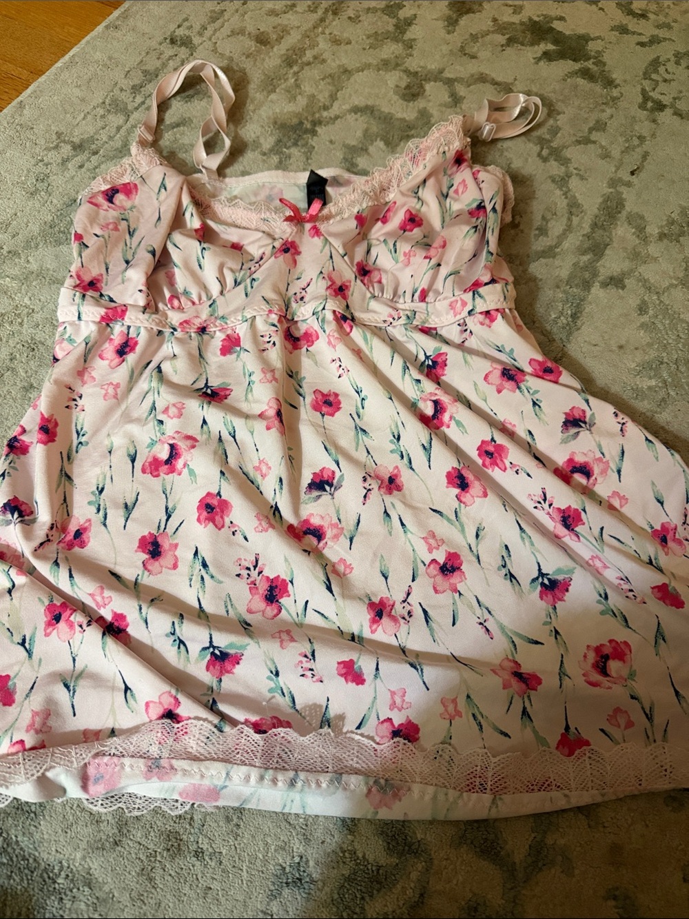 Laura Ashley Pink Floral Lace-Trim Chemise